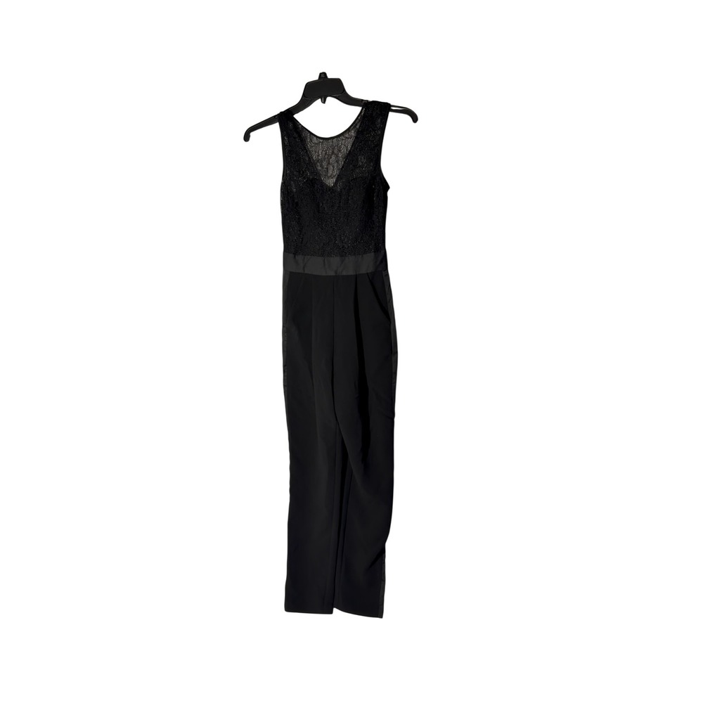 BCBGeneration Black Lace Bodice Sleeveless Jumpsuit Size 0 V-Neck Evening Romper